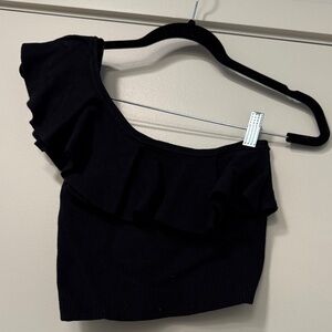 Express Elegant Black Ruffle Off-Shoulder Sweater